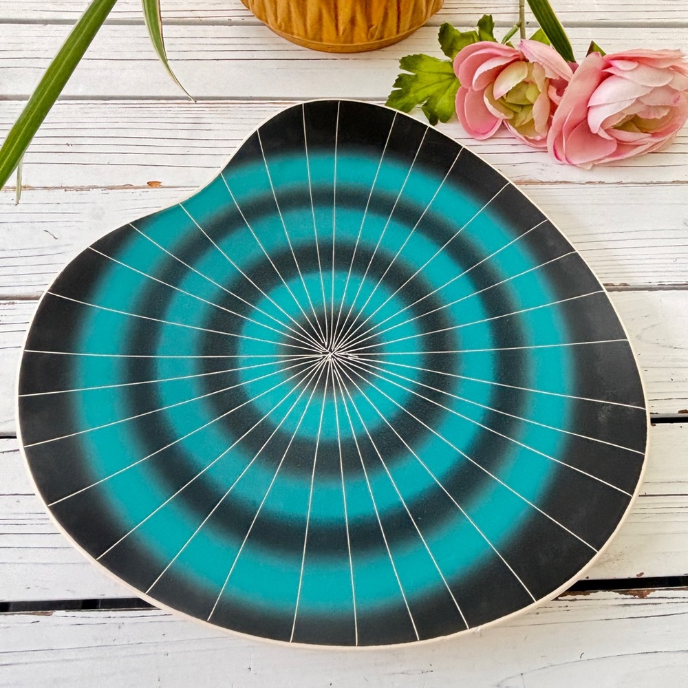 Krakeroy Keramikk (NORWAY) Teal Charcoal Ceramic Platter, Signed 1950s